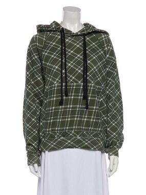 Dries Van Noten Green Plaid Print Hooded Pullover Sweatshirt
